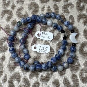 Blue Sodalite Stretch Bracelet Set Star Moon Natural Healing Gemstone Crystals